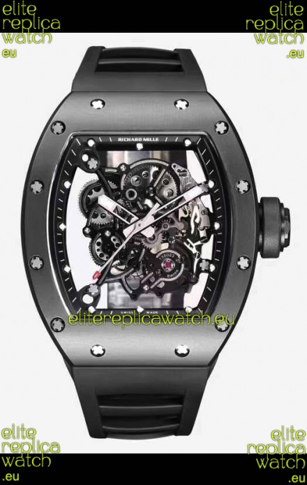 Richard Mille RM055 Black Ceramic Casing 1:1 Mirror Replica Watch in Black Strap