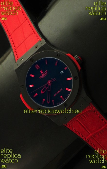 Hublot Big Bang Classic Fusion Ceramic Case Watch in Red Strap