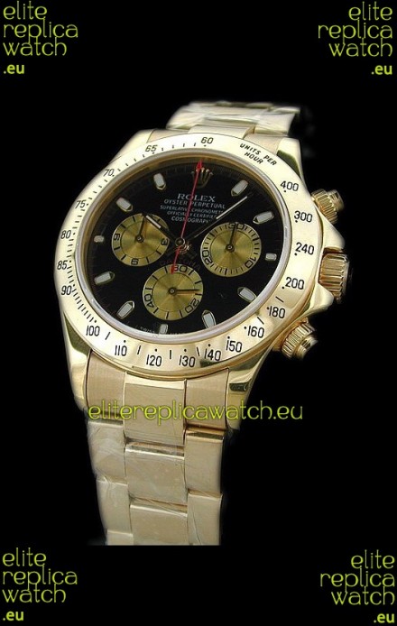 Rolex Daytona Swiss Replica Gold Watch in Black Dial