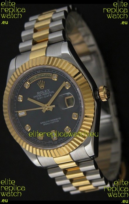 Rolex Day Date Just Japanese Replica Two Tone Gold Watch in Mop Grey Dial