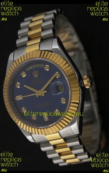 Rolex Day Date Just Japanese Replica Two Tone Gold Watch in Light Blue Dial 