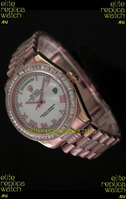 Rolex Oyster Perpetual Day Date Japanese Rose Gold Automatic Watch in Roman Markers