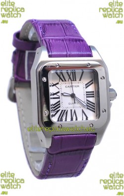 Cartier Santos 100 Japanese Ladies Replica Watch in Purple Strap