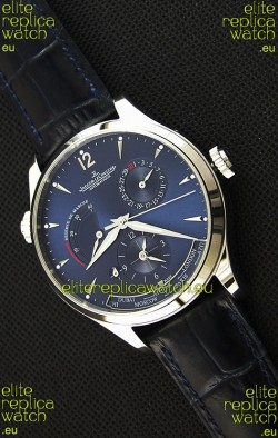 Jaeger LeCoultre Master Geographic Power Reserve Steel Case Steel Blue Dial Swiss Replica Watch 
