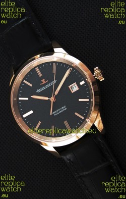 Jaeger LeCoultre Geophysic True Second Pink Gold Swiss Replica Watch Black Dial 