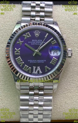 Rolex Datejust 31MM ETA-2671 Movement Swiss Replica in 904L Steel Purple Dial 