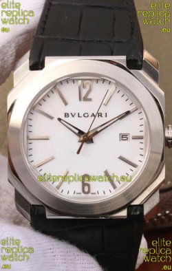 Bvlgari Octo Roma Edition 1:1 Mirror Replica in 904L Steel Casing - White Dial Leather Strap