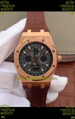 Audemars Piguet Royal Oak Perpetual Calendar Swiss Replica Rose Gold Casing Watch in Grey Dial