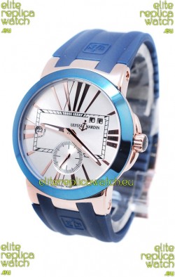 Ulysse Nardin Executive Dual Time Japanese Replica Watch in Smooth Blue Bezel