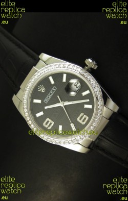 Rolex Replica Datejust Swiss Replica Watch - 37MM - Black Dial/Strap