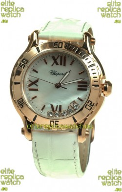 Chopard Happy Sport Diamonds Edition Replica Gold Watch in White Strap