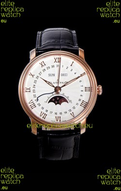 Blancpain "Villeret Quantième Complet" 904L Steel Rose Gold Watch in White Dial