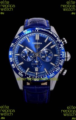Tag Heuer Carrera Swiss Quartz Movement Replica Watch in Blue Dial - Blue Leather Strap