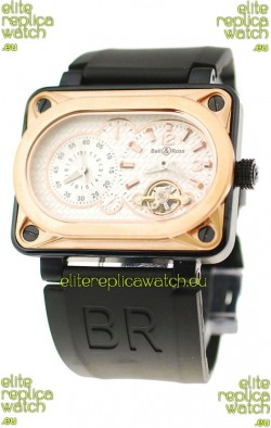 Bell and Ross BR Minuteur Tourbillon Japanese Replica Gold Watch in White Dial