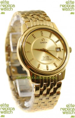 Omega Co-Axial Deville Japanese Gold Watch in Golden Dial