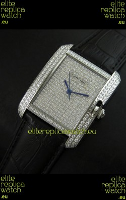 Cartier Tank Anglaise Ladies Replica Watch in Steel/Black Strap