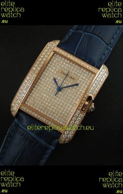 Cartier Tank Anglaise Ladies Replica Watch in Gold Case/Purple Strap