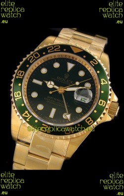Rolex GMT Master II Swiss Replica Gold Watch in Green Bezel
