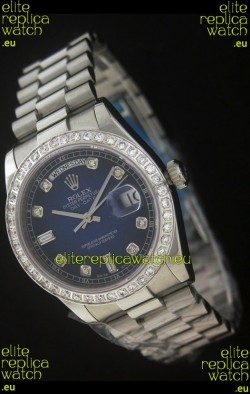 Rolex Day Date Just Japanese Replica Watch in Dark Blue Dial