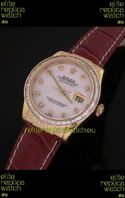 Rolex DateJust Japanese Mens Replica Yellow Gold Watch in White Mother of Pearl Dial