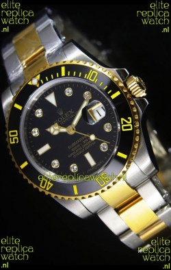 Rolex Submariner Swiss Watch in Black Dial Diamonds Hour Markers