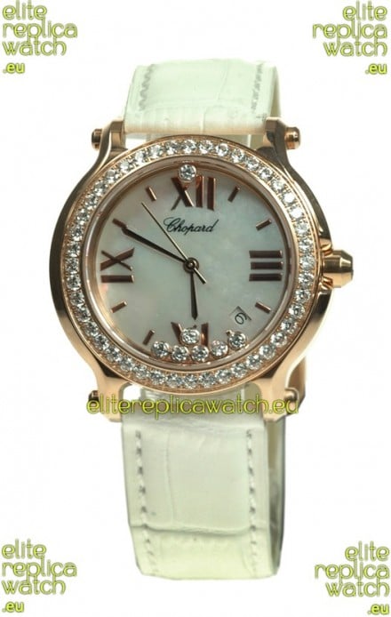 Chopard Happy Sport Swiss Ladies Swiss Replica Gold Watch in Diamond Bezel