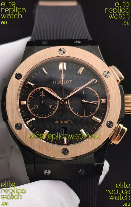 Hublot Classic Fusion Chronograph Ceramic Rose Gold Bezel Carbon Dial 1:1 Mirror Replica Watch 