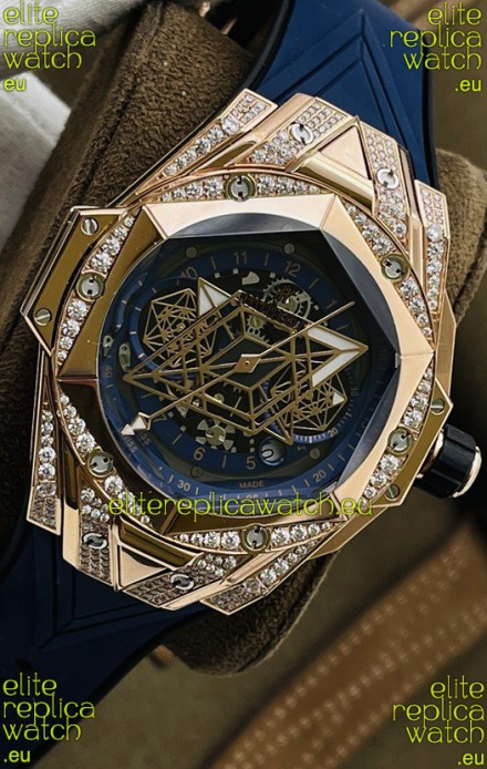 Hublot Big Bang UNICO Sang Bleu II Rose Gold Diamonds 1:1 Mirror Quality Swiss Replica Watch 