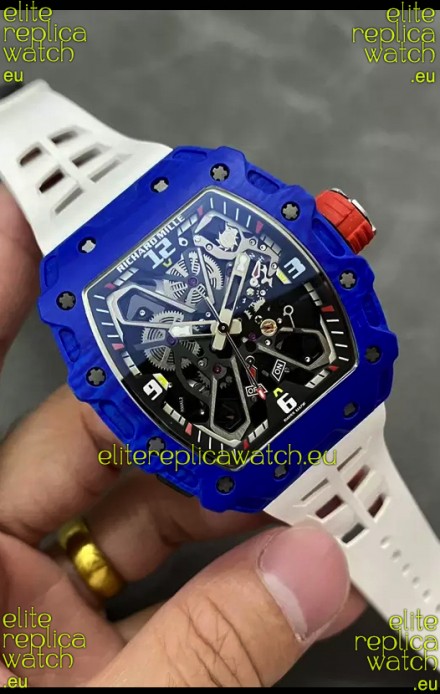 Richard Mille RM35-03 Rafael Nadal Edition Blue Carbon Fiber Casing 1:1 Mirror Replica Watch in White Strap