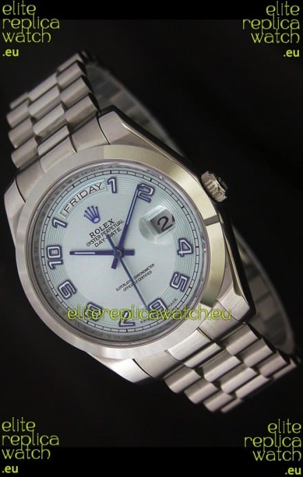 Rolex Day Date Swiss Replica Steel Watch in White Dial