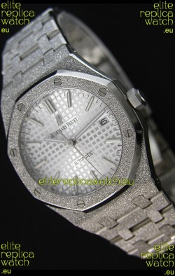 Audemars Piguet Royal Oak Frosted Self-Winding White Gold White Dial 1:1 Mirror Replica Watch 