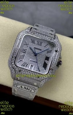 Cartier "Santos De Cartier" 904L Steel Diamonds Roman Dial 1:1 Mirror Replica - 40MM - Genuine Diamonds