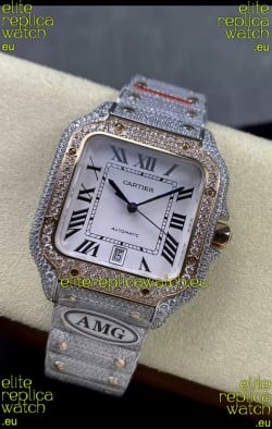 Cartier "Santos De Cartier" Two Tone White Dial 1:1 Mirror Replica - 40MM - Genuine Diamonds