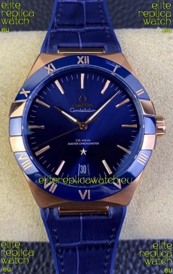 Omega Co-Axial Constellation 41MM Rose Gold 904L Steel - Blue Dial 1:1 Mirror Replica Watch