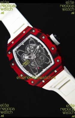 Richard Mille RM35-01 One Piece Red Forged Carbon Case Watch in White Strap