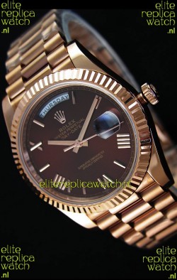 Rolex Day-Date 40MM Rose Gold in Brown Dial Roman Numerals Swiss Watch