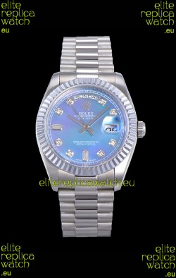 Rolex Day Date Watch in Blue Dial with Diamonds Hour Numerals ETA Movement - 904L Steel 