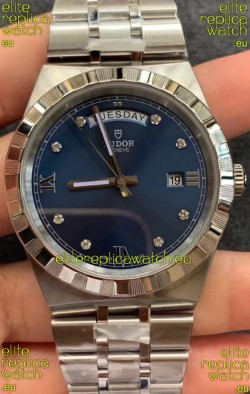 Tudor Royal Edition Watch - 1:1 Mirror Replica in Steel Casing - Blue Diamonds Dial