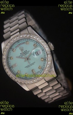 Rolex Day Date Just swiss Replica Watch in Light Blue Dial