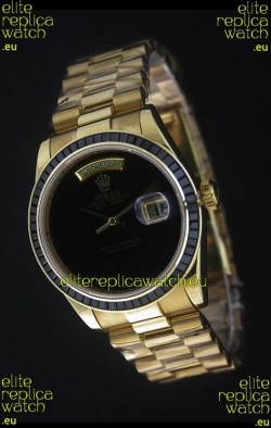 Rolex Day Date Just swiss Replica Yellow Gold Watch in Black Dial