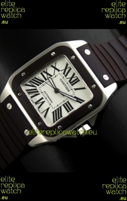 Cartier Santos Swiss Replica Automatic Watch in Brown Strap