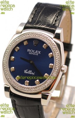 Rolex Cellini Cestello Ladies Swiss Watch in Dark Blue Face and Diamond Bezel