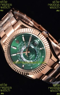 Rolex SkyDweller Swiss Watch in 18K Rose Gold Case - DIW Edition Green Dial 