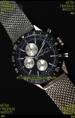 Breitling Chronoliner Steel-Black Mesh Strap in Black Dial Swiss Replica Watch 