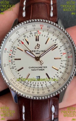 Breitling Navitimer 1 Automatic Swiss Replica Watch in White Dial - Brown Leather Strap