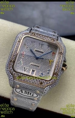 Cartier "Santos De Cartier" 904L Steel Diamonds Colored Arabic Dial 1:1 Mirror Replica - 40MM - Genuine Diamonds
