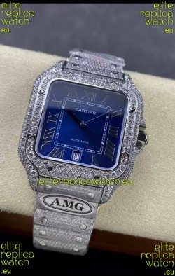 Cartier "Santos De Cartier" 904L Steel Blue Dial 1:1 Mirror Replica - 40MM - Genuine Diamonds