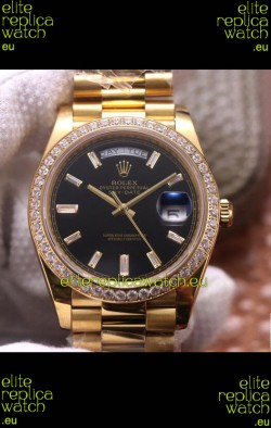 Rolex Day Date Presidential 904L Steel Yellow Gold 40MM - Black Dial 1:1 Mirror Quality Watch