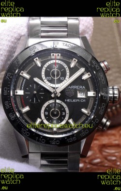 Tag Heuer Carrera Heuer 01 Swiss Replica Watch in Steel Casing Ceramic Bezel 43MM