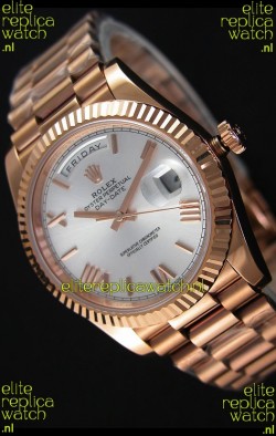 Rolex Day-Date 40MM Rose Gold in Silver Dial Roman Numerals Swiss Watch